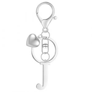 MWOOT Porte-cl&eacute;s Lettre Initiale Pendentif, Argent Lettre J Keychains Keyring, Porte Clef Voiture, Initial J Nom Porte-cl&eacute;s Acier Inoxydable.Cadeau Femme Homme Anniversaire (J) (vetpw, neuf)