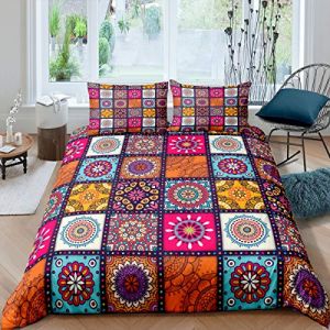 Homemissing Boho Mandala Housse de Couette Filles Boho Style Parure de Lit 220x240cm Color&eacute; Grid Plaid Decor Parure Housse de Couette Hippie Mandala 3 pi&egrave;ces/, Multicolore 20 (Bofanshangmao, neuf)