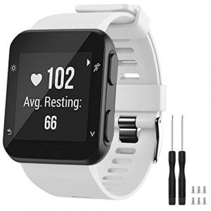 TopPerfekt Bracelet de montre Compatible avec Garmin Forerunner 35, de Remplacement en Silicone Souple pour Forerunner 35 Smart Watch, Fit 5.11-9.05" (130-230 mm) Poignet Blanc (Boucle Noire) (TopPerfekt FR, neuf)