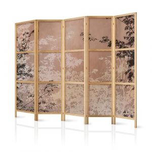 murando - Paravent Intérieur Japonais 225x172 cm - Séparateur de Pièce en Bois Naturel et Toile Imprimée - Paravent Oriental Portable et Pliable - Forêt Sépia Élégante c-C-10081-bh-a (murando, neuf)