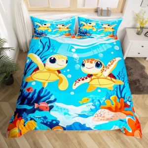 Homewish Housse de Couette 240 x 260 Tortue de Mer, Parure de Lit Enfant Th&egrave;me Oc&eacute;an sous-Marin, Sets de Housses de Couettes Imprim&eacute; Animal Tortue Kawaii, Couvre Lit Bleu Jaune (Suzhou yiyanyun e-commerce Co., Ltd, neuf)