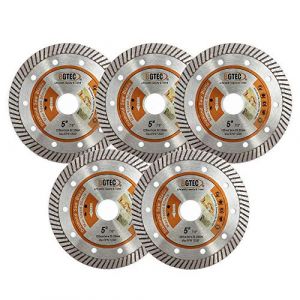 BGTEC Disque Diamant Turbo Super Mince - 5 pi&egrave;ces 125mm Lame de Scie Circulaire Diam&egrave;tre de l'al&eacute;sage 22,23 mm Pour d&eacute;couper la c&eacute;ramique/carrelage, le granite et les mat&eacute;riaux durs (BGTEC TOOLS, neuf)
