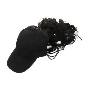 Veemoon Perruque à Visière Longue Ondulée Cheveux Synthétiques Bouclés Casquette Ajustable Style Naturel Noir Halloween Cosplay et Fêtes (Quiet Window, neuf)