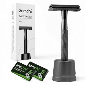 ZOMCHI Rasoir de Sécurité à Double Tranchant avec 10 Lames de Sécurité, Rasoir Simple pour Homme avec Support, Rasoir de Sécurité pour Homme - Noir (ZZYUN, neuf)