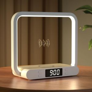 VOSFEEL Lampe de Chevet 4 en 1 Avec Chargeur Sans Fil, Luminosité Réglable, Lampe de Bureau 15 W Avec Horloge, Port de Chargement Usb, Commande Tactile, Pour Chambre, Salle D'étude, Bureau, Blanc (KECSKESISTLONG Kft., neuf)