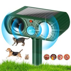 Répulsif pour Chats, Répulsif pour Animaux à Ultrasons, Alimenté par Énergie Solaire, Répulsif pour Chiens Étanche Ipx4 avec Lumières LED Clignotantes pour Jardin, Cour, Chats, Chiens (Xin Meijia Trade, neuf)