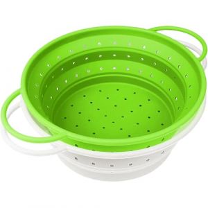 RHAFAYRE Passoire Pliable en Silicone de Cuisine - Passoire R&eacute;tr&eacute;cissable et Lavable pour &Eacute;goutter les P&acirc;tes, L&eacute;gumes, &Eacute;gouttoir Compact Sans BPA, petit, blanc + vert (Watfey Inc., neuf)