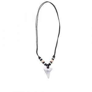 Pendentif en forme de dent de requin, collier vintage en corde de cire, collier ethnique coloré en perles de bois pour homme, pendentif fossile de l'océan tissé à la main, Résine, argent sterling (Jienni, neuf)