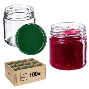 KADAX Lot de 100 petits bocaux de conservation 200 ml, bocaux à confiture, fi66 mm, mini bocaux pour miel et épices, bocaux hermétiques, bocaux en verre, bocaux ronds, verts (KADAX, neuf)