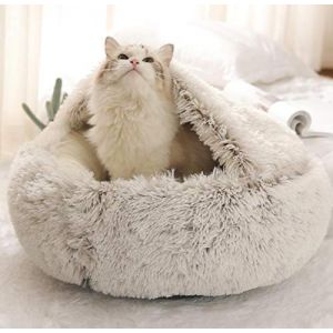 Lit igloo semi-ferm&eacute; confortable 2 en 1 pour petit chien, chat, chaton, chiot, lavable en machine (MUZILEE, neuf)