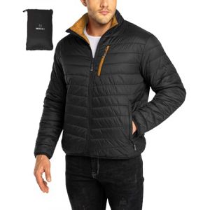 33,000ft Doudoune L&eacute;g&egrave;re Paquetable Compressible Homme, imperm&eacute;able, Veste matelass&eacute;e et chaude, Convient &agrave; la randonn&eacute;e en plein air d&eacute;contract&eacute;e Noir+Jaune S (33,000ft EU Direct, neuf)