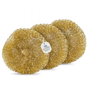 FUSL Lot de 3 éponges en laiton anti-rayures pour surfaces délicates - Antirouille et nettoyage en profondeur - Idéal pour acier inoxydable, vitrocéramique, four et barbecue - Durable et durable (McBrikett GmbH, neuf)