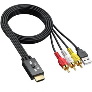 eSynic Convertisseur RCA vers HDMI AV vers HDMI 720P / 1080P C&acirc;ble RCA M&acirc;le Prise M&acirc;le Mini Adaptateur Composite CVBS AV Conversion 16:9/4:3 PAL/NTSC pour Magn&eacute;toscope VHS Lecteur DVD (GGY FR, neuf)