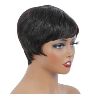 Perruques courtes en cheveux humains for femmes noires, coupe d&eacute;grad&eacute;e avec frange, style br&eacute;silien Remy, sans colle (zuwanguk, neuf)