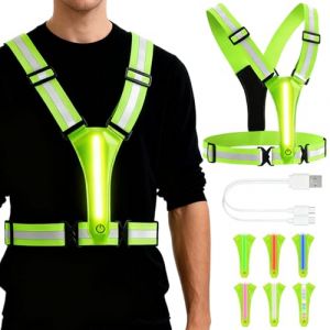 Gilet Reflechissant, USB Rechargeable Gilet r&eacute;fl&eacute;chissant, R&eacute;glable Gilet de S&eacute;curit&eacute; R&eacute;fl&eacute;chissant, Femmes Hommes enfants, pour Les randonn&eacute;es Nocturnes, Le Cyclisme, Les promenades de - Vert (LUYUXUAN LIMITED, neuf)