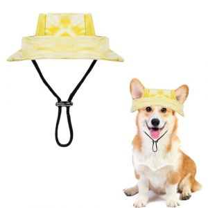 Chapeau de soleil pour chien, 1 chapeau cloche de princesse pour chien avec trous auriculaires, visi&egrave;re &agrave; bord rond pour chiens, chats, sports de plein air (jaune, L) (smileV, neuf)