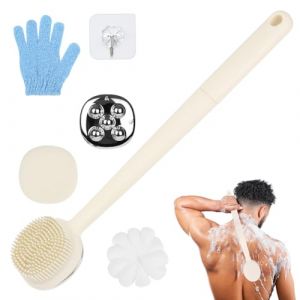 LOPHE Brosse de Douche &agrave; Long Manche, Brosse de Douche Amovible en Silicone, 3 T&ecirc;tes de Brosse Interchangeables Brosse &agrave; Dos Extra Longue pour Exfoliation et Massage de La Douche,Blanc cass&eacute; (Botoo, neuf)