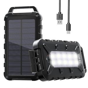 Chargeur Solaire 26800 mAh, PD15W Chargeur Solaire Portable avec Panneau Solaire USB C Batterie Externe étanche avec Lampe de Poche LED et 3 Sorties pour Camping, Smartphones, tablettes et Plus (Chengtai-uk, neuf)