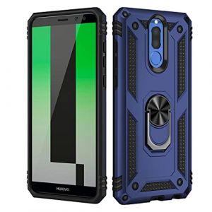 BestST Coque pour Huawei Mate 10 Lite, + Verre trempé, Étui de Protection Soft TPU + PC, Heavy Duty, Slim Dual Layer Protective Housse Etui Coque avec Support de Bague en métal, Bleu (BestST, neuf)