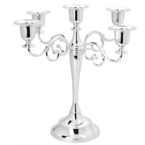 QWORK&reg; Chandelier Bougeoirs &agrave; 5 Bras, 27 cm, Argent &Eacute;l&eacute;gant, Alliage de Zinc, pour D&eacute;coration de F&ecirc;te, Mariage, Table &agrave; Manger (shavinglikes, neuf)
