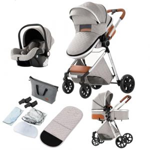 Reenborn Poussette 3 en 1, Poussette Bebe avec Réversible Deux Façons de Pousser, Pousette avec Cadre Aluminium Haute Paysage, Pousette 3 en 1 avec Conception Pliable en Un Clic (V9 Light Grey) (huangzhongguig, neuf)