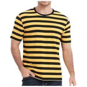Caxndycing T-shirt à rayures rouges et blanches pour homme - Costume de marin - T-shirt basique noir et blanc rayé en coton - Col rond - T-shirt de sport à rayures, jaune, XXL (Aigdgoog, neuf)
