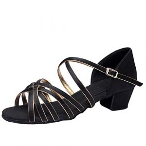LaoZan Chaussures Danse de Salon Femmes Sandales de Danse pour Salsa Latine Tango Enfant Filles Chaussure a Talon (Noir#2, Taille 33) (LAOZAN EU, neuf)