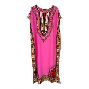 Nouvelle robe longue caftan en coton pour femme Dashiki d'&eacute;t&eacute; pour la plage africaine, rose, Taille unique (Kiran.bargain, neuf)