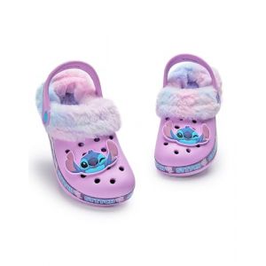 Disney Lilo & Stitch Girls Sabots | Slip-Ons en Caoutchouc pour Enfants avec breloque de Personnage Stitch en Violet | Sandales doubl&eacute;es de Fourrure pour Enfants avec Bride de Talon et imprim&eacute; Fleur (Vanilla Underground, neuf)