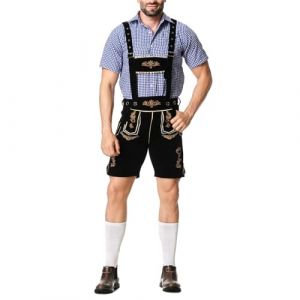 G&eacute;n&eacute;rique Costume Bavarois Homme Oktoberfest avec Lederhose et Chemises &agrave; Carreaux Tenue de f&ecirc;te la bi&egrave;re pour Bavaroise Halloween Carnaval Deguisement Tenu (HUAOPYU, neuf)