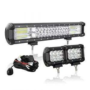 AUXTINGS 46cm 252W Barre Rampe LED, 2x 10cm Spot Phare de Travail led Projecteur Etanche Feux Antibrouillard Feux de Travail Avec 12V câblage pour Voiture Camion Tracteur SUV Bateau (AUXTINGS-EU, neuf)