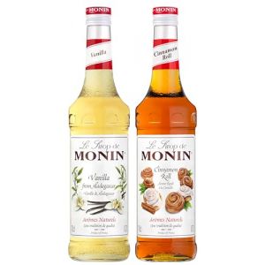 MONIN - Assortiment Sirop de Vanille de Madagascar et Sirop Saveur Roulé à la Cannelle - Pour Café, Chocolat Chaud, Capuccino ou Latte - Arômes Naturels - Bouteille en Verre - 2 x 70 cl (Sirops MONIN, neuf)