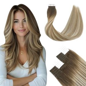 SURNEL Extension Adhesive Cheveux,Brun Foncé à Brun Clair et Blond Doré Bande, Adhesive Extension Cheveux Naturel,Remy Lisse Adhesif Cheveux Extension,18 poucess/45cm 20 Pièces/50g(#3/8/22-18) (SURNEL-FR, neuf)