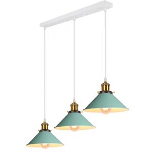 iDEGU 3 Lampes Suspension Luminaire Vintage 22CM Plafonnier Abat-jour Moderne en Métal Rétro Lustre Industriel E27 Lampe de Plafond pour Salle à Manger Salon Cuisine Restaurant (Barre, Vert) (IDEGU, neuf)