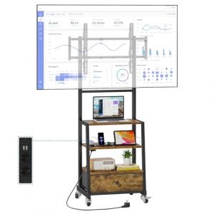 OYRREU Meuble TV sur roulettes avec Support et Prises &eacute;lectriques, Meuble TV Mobile &agrave; Hauteur r&eacute;glable avec tiroir de Rangement, pour Chambre, Salon, Salle de Sport, Marrone Vintage (EN-HOME, neuf)