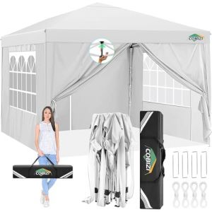 COBIZI Tonnelles de Jardin de 3x3m Tonnelles Pliante avec des côtés Tente instantanée Commerciale de chapiteau de Patio Tente résistante, Imperméable(3mx3m, Blanc) (Minirong, neuf)
