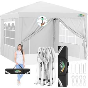 COBIZI Tonnelles de Jardin de 3x3m Tonnelles Pliante avec des côtés Tente instantanée Commerciale de chapiteau de Patio Tente résistante, Imperméable(3mx3m, Blanc) (fantiff, neuf)