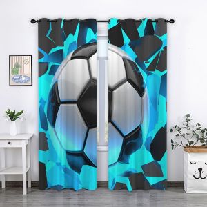 CTQTZ des Sports Style Rideaux occultants Football Bleu Rideaux Opaques Moderne 100x140 cm (Largeur x Hauteur) Lot de 2 Rideau occultant à Oeillets pour Chambre d'enfant (DongYongHome, neuf)