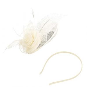 Bibi Mariage &ndash; Bijou de t&ecirc;te &eacute;l&eacute;gant pour mariage, f&ecirc;te &agrave; th&eacute;, &eacute;glise &ndash; Serre-t&ecirc;te femme et fille avec bandeau en maille(cr&egrave;me) (Joyincoser, neuf)