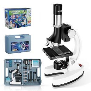 USCAMEL Microscope Enfant étudiants 1200X - Kit Scientifique avec Lames Préparées, Corps Métallique, LED & Mallette. Microscope Composé Éducatif pour Enfants à Domicile en Laboratoire Scolaire (EUROsales, neuf)