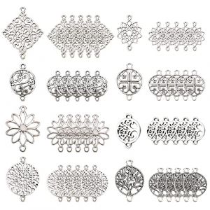 SUNNYCLUE 1 bo&icirc;te 80 pi&egrave;ces 8 Styles Plat Rond Fleur Breloques Style Tib&eacute;tain Lien Connecteurs Breloque Arbre de Vie Pendentifs Losange Liens pour Femmes Bricolage Boucle d'oreille Collier Bracelet (SUNNYCLUE  FR, neuf)