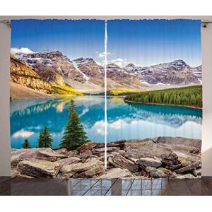 ABAKUHAUS Paysage Rideaux, Moraine Lake Sunset, Décoration Intérieure Accent Lot de 2 Panneaux, 280 x 245 cm, Gris Aqua (Abakuhaus, neuf)
