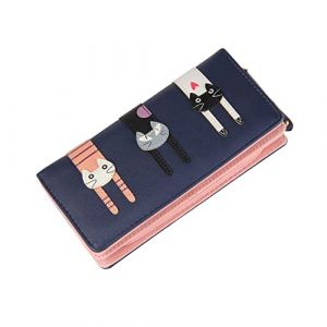 EVEOUT Portefeuille Long Femme Faux Cuir Portefeuille &agrave; Deux Volets Mignon Sac d'argent Court avec Porte-Monnaie Titulaire de la Carte Bleu Marin (EVEOUT, neuf)