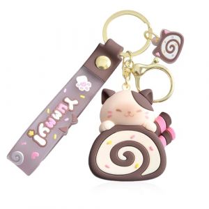 BelleFlair Porte-cl&eacute;s Chat Cute Kawaii, Pendentif Chaton Eierrolle, Breloque de Sac &agrave; Main Dessin Anim&eacute; pour Amoureux des Chats, Keychain pour Cartable (XiAnZhengFangShangMaoYouXianGongSi, neuf)