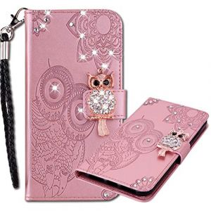MRSTER &Eacute;tui iPhone 13 Mini, Coque en Cuir avec Dragonne Brillant Flip Portefeuille Motif Hibou Glitter Bling Diamant pour Apple iPhone 13 Mini (5.4"). Owl Rose Gold (MRSTER, neuf)