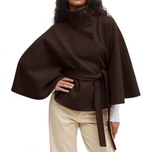 Cocila Ponchos &agrave; Manches Chauve Souris Pour Femmes Manteau En Laine Col Montant Ceinture Cape Veste D'hiver Courte Long Chic (Coffee S) Blouson Mi Saison Aviateur Jeans Rouge A (CHOHJIA, neuf)