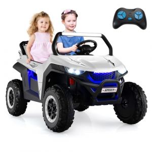 GOPLUS Voiture Electrique Enfants 2 Place avec Télécommande 2,4G, Lumières et Musique, Quad 4x4 Electrique Enfants 12V,Charge 60kg pour Enfant 3-8 Ans Blanc (Augenstern24, neuf)