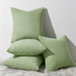 Topfinel Housse de Coussin 60x60 en Velours Côtelé Vert Sauge Super Doux Motif à Rayure Taie Coussin 50x50 Décoratif Lot de 4 Salon Jardin Lit Canapé Décor Dopamine Aesthetic Scandinave (NoledarEU, neuf)