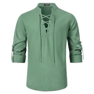Enlision Chemise pour Homme &agrave; Manches Longues col en V v&ecirc;tements m&eacute;di&eacute;vaux Coton Classique &eacute;cossais Jacobite Kilt Lin Chemises Herbe Verte XL (MXECEUR, neuf)