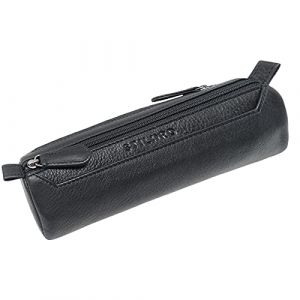 STILORD 'Jim' Trousse en Cuir Vintage | Étui à Crayons Plumier | Grande Trousse Ronde 2 Compartiments pour Stylos | Organiseur Scolaire en Cuir Véritable, Couleur:Noir (STILORD Cuir, neuf)